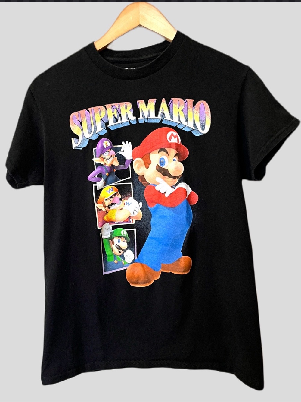 MAD Engine Super Mario Black Tee with Colorful Character Print